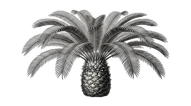 Vintage engraving illustration of a tropical cycad palm tree isolated on a white background
