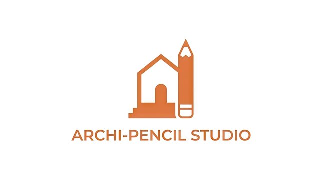 Architectural logo merging house silhouette with a pencil.