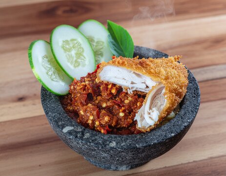 Indonesian Street Food Ayam Geprek Food Photography 