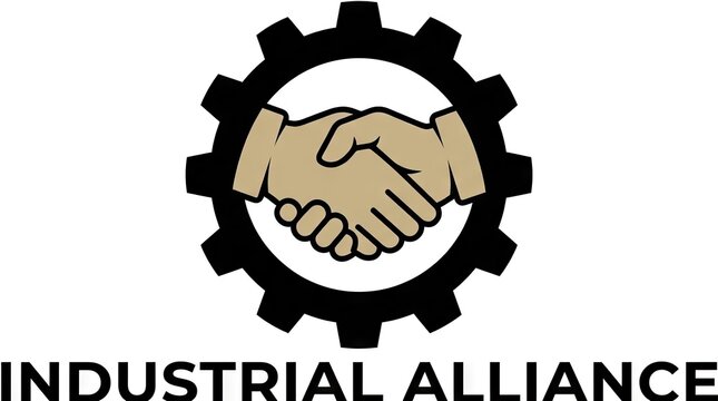 Industrial alliance logo with handshake inside gear symbol.
