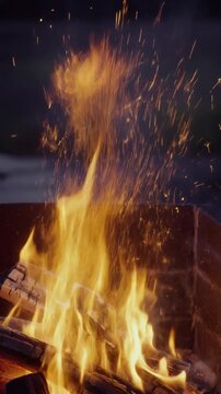 Bright Sparks and Flames from a Campfire in a Brick Pit Generative AI