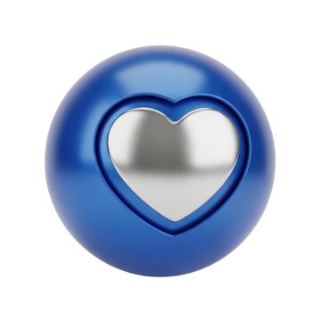 Shiny blue button with a heart symbol icon isolated on white background