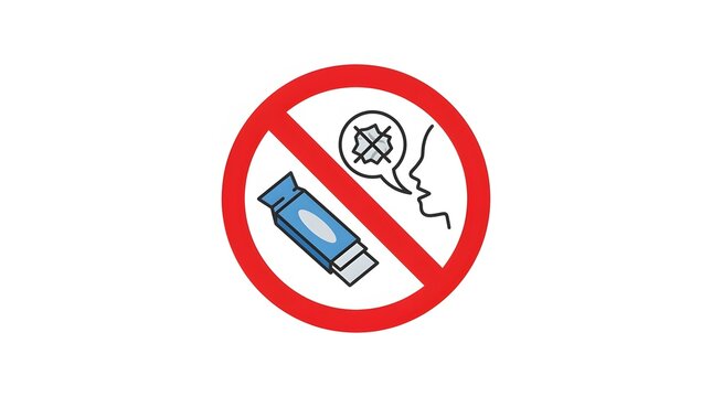 Red Prohibition Sign Showing No Gum Chewing Icon Isolated on White Background