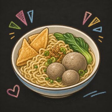 mie baso with tofu an vegetables