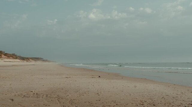 Empty sandy beach and dunes at Praia de S&atilde;o Pedro de Maceda in Ovar Portugal