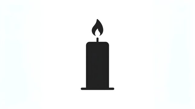Burning candle silhouette icon with flame flickering on white background wax light spiritual glow