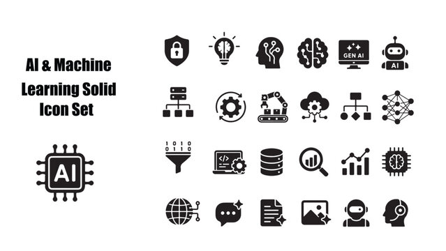  AI & Machine Learning Solid Icon Set