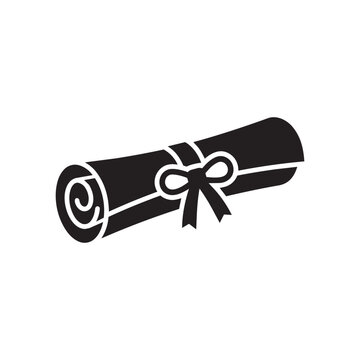 Diploma scroll vector icon tied with ribbon bow isolated on white background