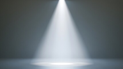 Obraz premium Bright conical spotlight illuminating a dark empty stage with dramatic lighting. Perfect for product presentation and showcase background concepts.