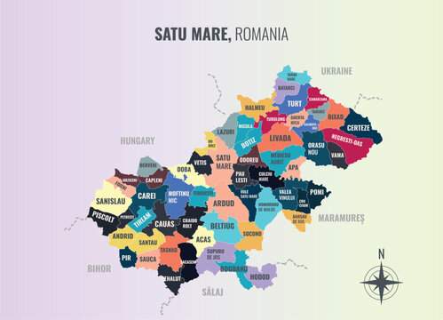 Satu Mare Romania County into Municipiu in a minimalist colorful style map showing