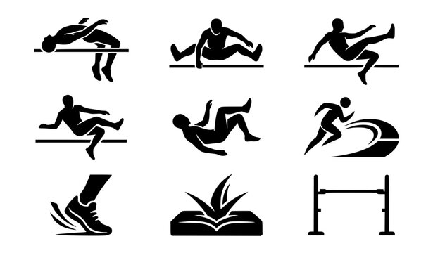 High jump positions vector silhouettes emblem set athletics sports logo collection