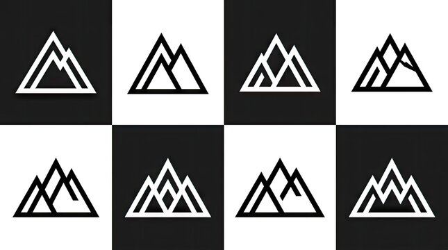 Geometric mountain peak icons in checkerboard pattern.