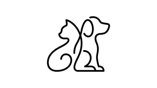 Minimalist outline of a dog and cat sitting.