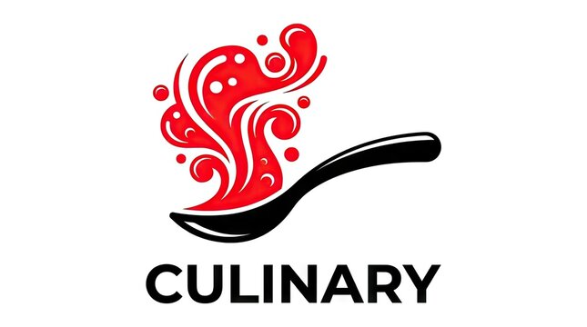 Red culinary spoon splash logo for restaurant branding.
