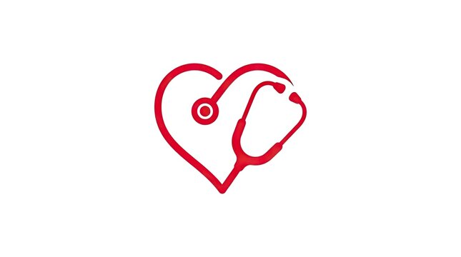 Red heart stethoscope medical health logo icon.