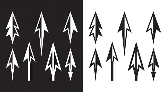 Tribal arrowhead and stylized arrow icons set.