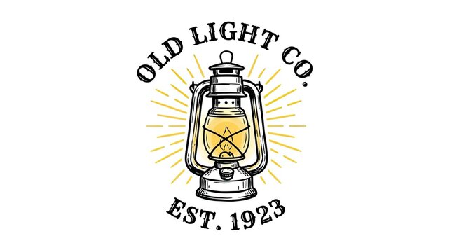 Vintage oil lantern emblem for lighting company brand.