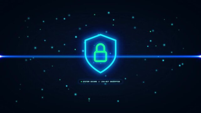 Futuristic Digital Security Shield with Padlock and Network Connections