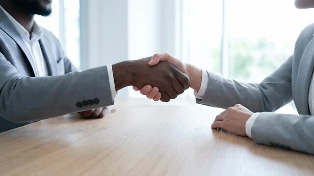 Business partnership handshake among diverse professionals, ESG collaboration, mutual agreement, corporate trust, responsible cooperation