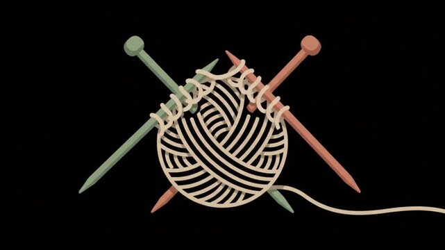 Cozy Yarn Ball and Knitting Needles Animated Vector Icon