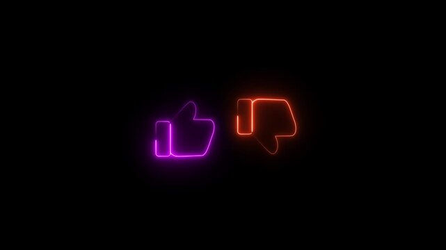 Glowing neon line Hand thumb up icon isolated animation, Social media like increasing animated like button, abstract social media like button Motion graphics of concept black background. animated neon