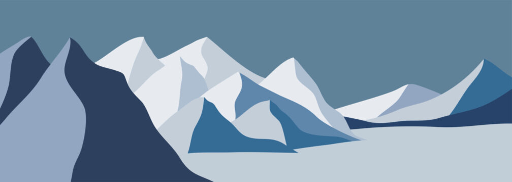 Blue Mountain landscape background and ocean. creative minimalist modern art print. mountains, ocean waves. use for print art, poster, cover, banner