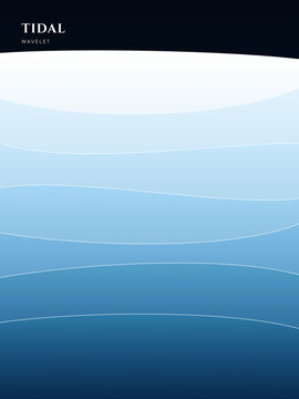 Abstract tidal wavelet graphic design with blue ocean waves layers and smooth gradient curves for modern digital art