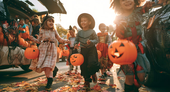 Trunk-or-treating is part of a fall festival Halloween party for children in the community