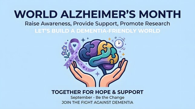 World Alzheimer's Month Vector Concept with Human Brain Growing 