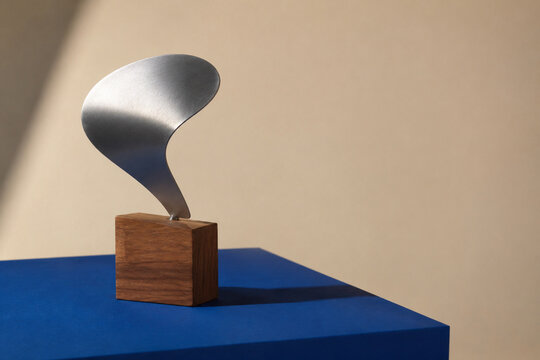Brushed Metal and Walnut Balance Sculpture with Copy Space