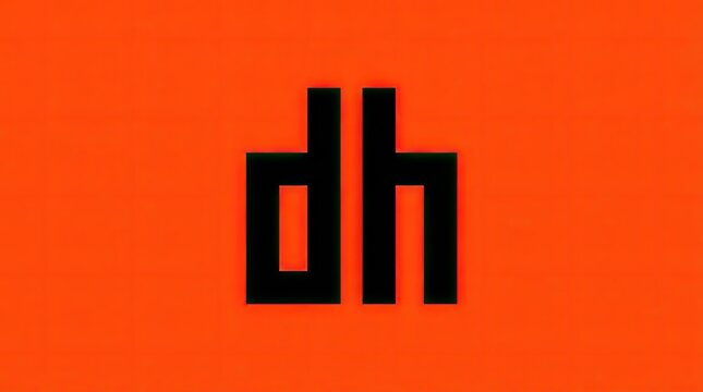 Bold block letters dh monogram on orange background.