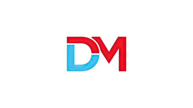 Geometric DM lettermark logo in blue and red.