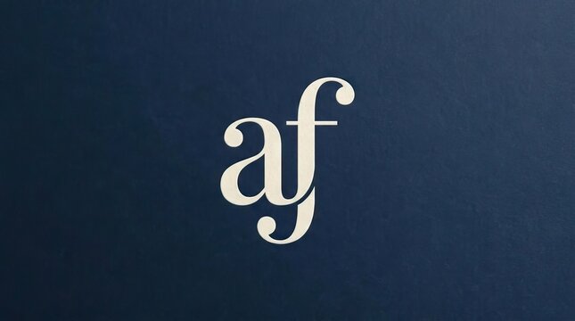 White AF script monogram on textured blue background.