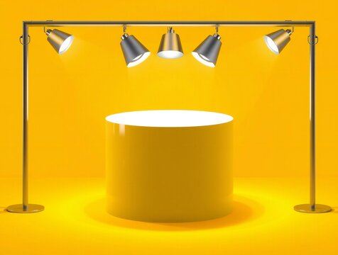Spotlighted display table under bright studio lights
