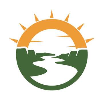 natural landscape with river and shining sun