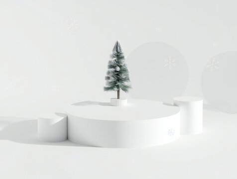 Minimalist christmas tree on white pedestal