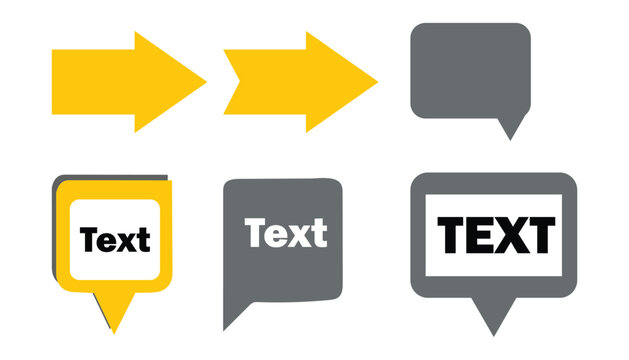Collection of graphic elements including arrows and text boxes