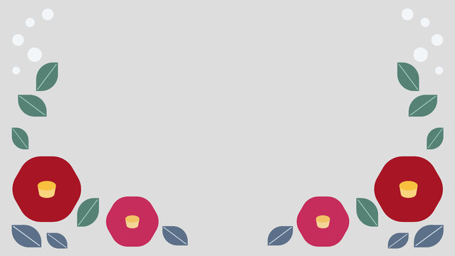 Camellia flower symmetrical border frame, flat vector illustration with copy space
