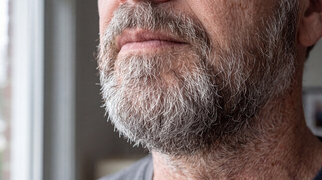 Male portrait macro skin texture of graying beard and stubble