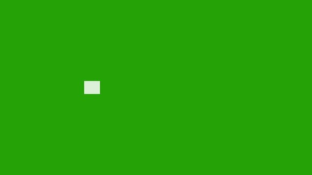 Minimalist loading animation with four white squares on green screen background, progress indicator status