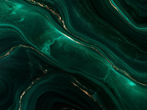 Deep emerald abstract background high resolution wallpaper fluid marble texture green mineral pattern luxury stone surface glowing gold veins modern art calming and elegant design