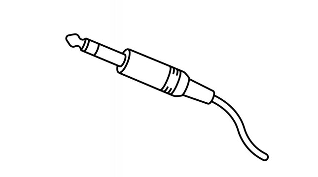 Minimalist line art illustration of an audio jack plug connector cable for sound equipment and hardware signal transfer audio cable jack plug connector sound equipment hardware line art outline icon