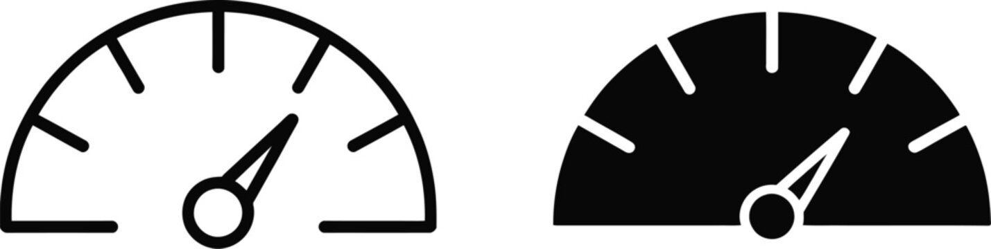 Speedometer icon vector illustration with editable black design for vehicle speed, performance measurement, dashboard controls, automotive technology, and vector graphics.
