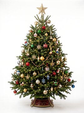 Lit Christmas Tree with Red Base Skirt