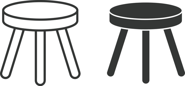 Three legged stool icon collection, black vector symbols for furniture, seating, interior design, household products, home decor, and EPS10 illustration.
