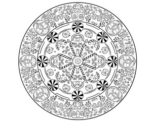 Naklejka premium gingerbread mandala, christmas mandala, gingerbread pattern, christmas pattern, holiday mandala, festive ornament, gingerbread design, christmas decoration, decorative mandala, symmetrical pattern, in