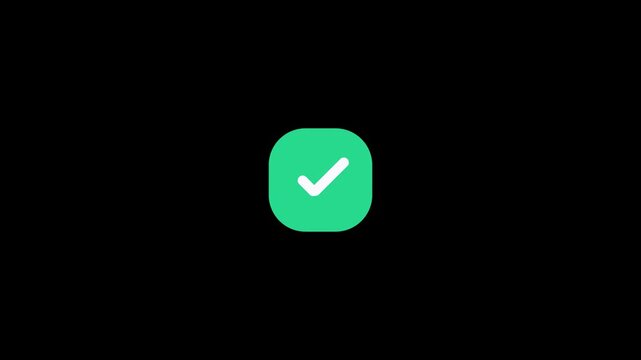 Modern Fintech Mobile App Squircle Shield Plate Mint Green Verified Success Checkmark Badge Motion Graphics 6 Seconds Loop on Alpha Channel 4K