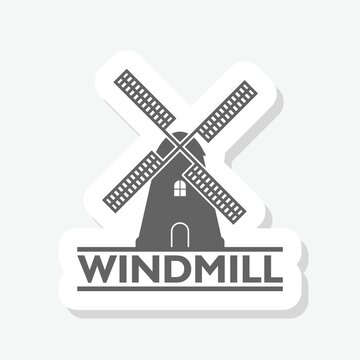 Old windmill simple sign icon sticker isolated on gray background