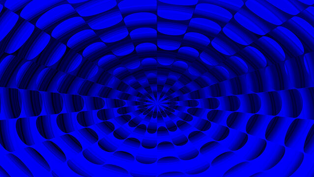 Abstract blue optical illusion background with geometric hypnotic tunnel pattern