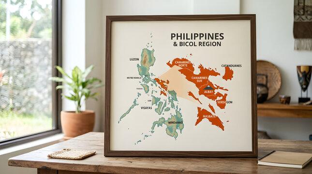 Colorful Map of Philippines and Bicol Region Artwork